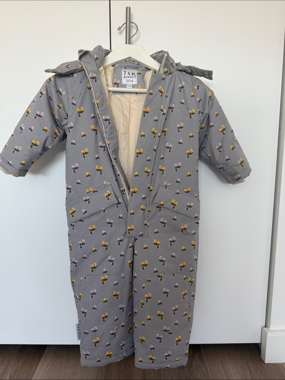 Kids Grey Floral Snowsuit One-Piece